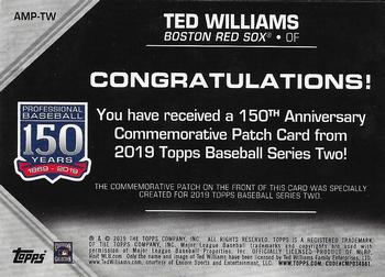 2019 Topps - 150th Anniversary Commemorative Patches (Series Two) #AMP-TW Ted Williams Back