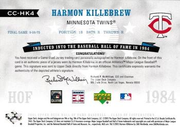 2005 Upper Deck Hall of Fame - Class of Cooperstown Autograph-Material Gold #CC-HK4 Harmon Killebrew Back