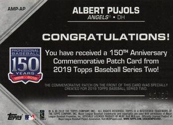 2019 Topps - 150th Anniversary Commemorative Patches Gold (Series Two) #AMP-AP Albert Pujols Back