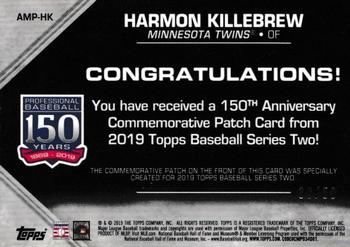 2019 Topps - 150th Anniversary Commemorative Patches Gold (Series Two) #AMP-HK Harmon Killebrew Back