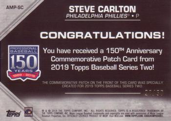 2019 Topps - 150th Anniversary Commemorative Patches Gold (Series Two) #AMP-SC Steve Carlton Back