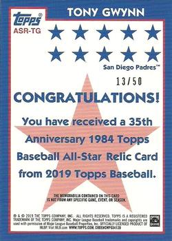 2019 Topps - 1984 Topps Baseball 35th Anniversary All-Stars Relics Gold #ASR-TG Tony Gwynn Back