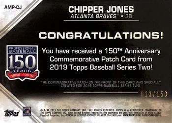 2019 Topps - 150th Anniversary Commemorative Patches 150th Anniversary (Series Two) #AMP-CJ Chipper Jones Back