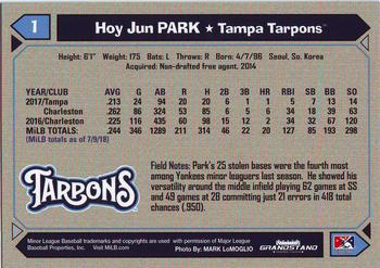 2018 Grandstand Tampa Tarpons #1 Hoy Jun Park Back