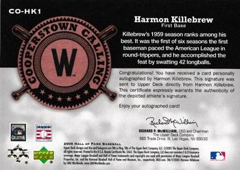 2005 Upper Deck Hall of Fame - Cooperstown Calling Autograph #CO-HK1 Harmon Killebrew Back