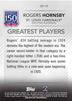 2019 Topps - 150 Years of Professional Baseball - Greatest Players Green #GP-19 Rogers Hornsby Back