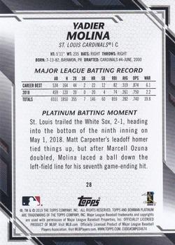 2019 Bowman Platinum #28 Yadier Molina Back