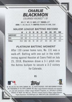 2019 Bowman Platinum #85 Charlie Blackmon Back