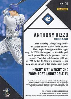 2019 Panini Chronicles #25 Anthony Rizzo Back