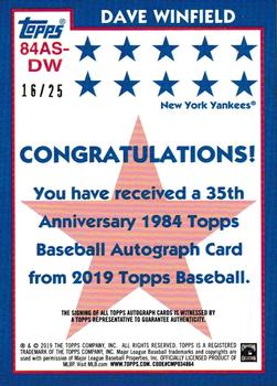 2019 Topps - 1984 Topps Baseball 35th Anniversary All-Stars Autographs Red #84AS-DW Dave Winfield Back