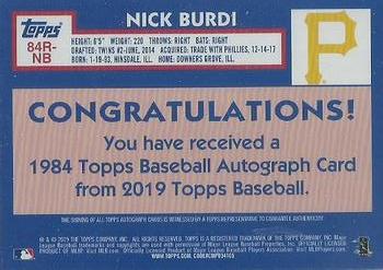 2019 Topps - 1984 Topps Baseball 35th Anniversary Rookies Autographs #84R-NB Nick Burdi Back
