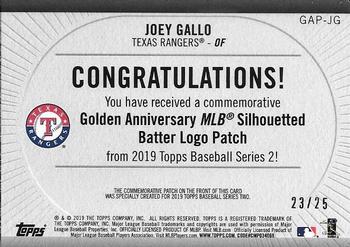 2019 Topps - MLB Logo Golden Anniversary Manufactured Patch Red #GAP-JG Joey Gallo Back
