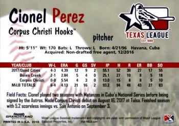 2018 Grandstand Texas League Top Prospects #NNO Cionel Perez Back