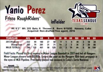 2018 Grandstand Texas League Top Prospects #NNO Yanio Perez Back