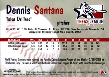2018 Grandstand Texas League Top Prospects #NNO Dennis Santana Back