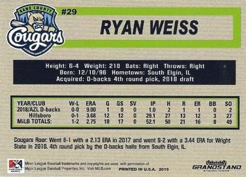 2019 Grandstand Kane County Cougars #NNO Ryan Weiss Back