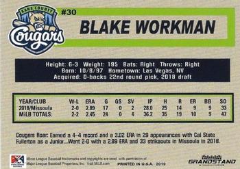 2019 Grandstand Kane County Cougars #NNO Blake Workman Back