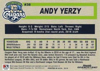2019 Grandstand Kane County Cougars #NNO Andy Yerzy Back