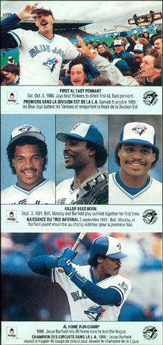 1990 Hostess Blue Jays Stickers #NNO First AL East Pennant / Killer Bees Born / AL HR Champ Front