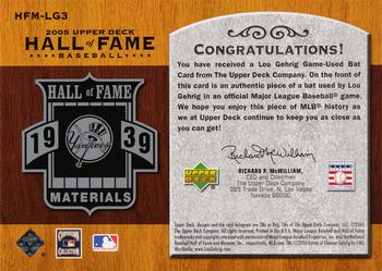 2005 Upper Deck Hall of Fame - Materials #HFM-LG3 Lou Gehrig Back