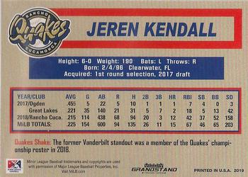 2019 Grandstand Rancho Cucamonga Quakes #NNO Jeren Kendall Back