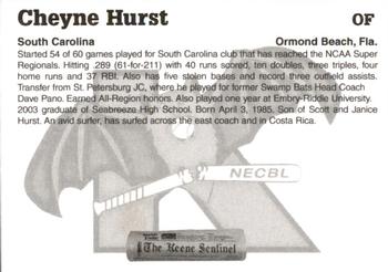 2006 Keene Swamp Bats #NNO Cheyne Hurst Back