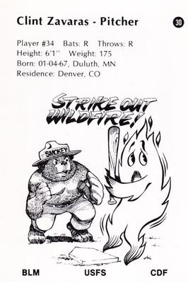 1987 Salinas Spurs Smokey #30 Clint Zavaras Back