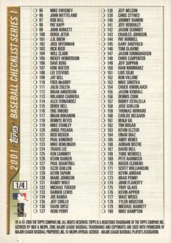 2001 Topps - Checklists Series 1 Yellow (Retail) #1 Checklist 1: 1-180 Back