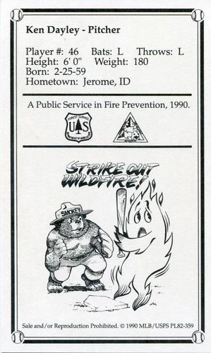 1990 St. Louis Cardinals Smokey #NNO Ken Dayley Back
