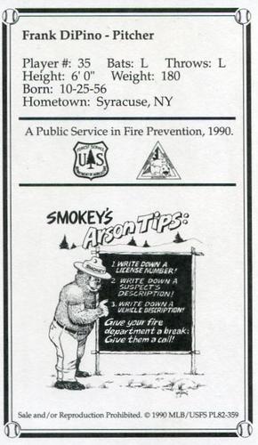 1990 St. Louis Cardinals Smokey #NNO Frank DiPino Back