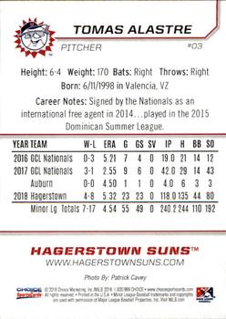 2019 Choice Hagerstown Suns #03 Tomas Alastre Back
