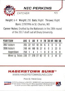 2019 Choice Hagerstown Suns #21 Nic Perkins Back