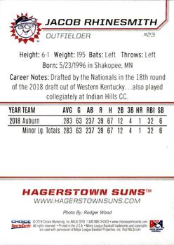 2019 Choice Hagerstown Suns #23 Jacob Rhinesmith Back