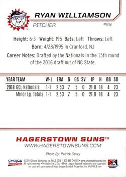 2019 Choice Hagerstown Suns #29 Ryan Williamson Back