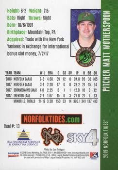 2019 Choice Norfolk Tides #13 Matt Wotherspoon Back