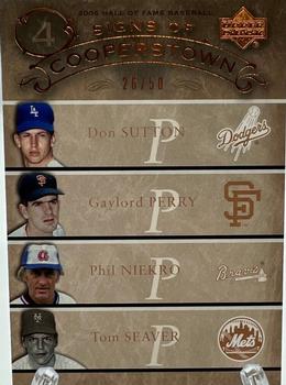2005 Upper Deck Hall of Fame - Signs of Cooperstown Quads #SPNS Don Sutton / Gaylord Perry / Phil Niekro / Tom Seaver Front