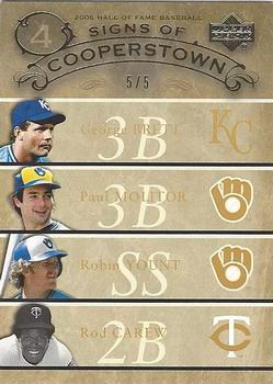 2005 Upper Deck Hall of Fame - Signs of Cooperstown Quads Gold #BMYC George Brett / Paul Molitor / Robin Yount / Rod Carew Front