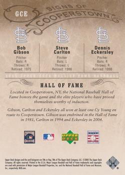 2005 Upper Deck Hall of Fame - Signs of Cooperstown Triples #GCE Bob Gibson / Steve Carlton / Dennis Eckersley Back