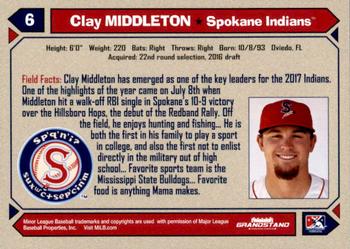 2017 Grandstand Spokane Indians #NNO Clay Middleton Back