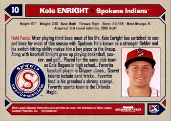 2017 Grandstand Spokane Indians #NNO Kole Enright Back