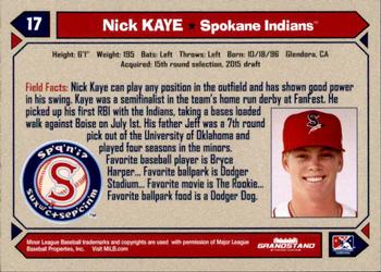 2017 Grandstand Spokane Indians #NNO Nick Kaye Back
