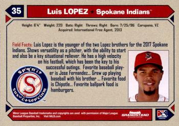 2017 Grandstand Spokane Indians #NNO Luis Lopez Back