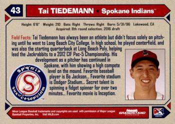 2017 Grandstand Spokane Indians #NNO Tai Tiedemann Back