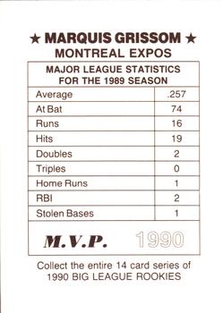 1990 M.V.P. Big League Rookies (unlicensed) #NNO Marquis Grissom Back