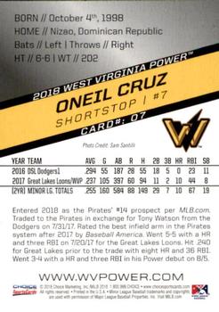 2018 Choice West Virginia Power #07 Oneil Cruz Back