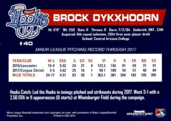 2018 Grandstand Corpus Christi Hooks #8 Brock Dykxhoorn Back