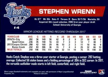 2018 Grandstand Corpus Christi Hooks #33 Stephen Wrenn Back