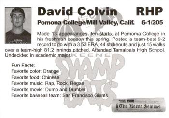 2008 Keene Swamp Bats #NNO David Colvin Back