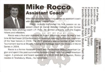 2008 Keene Swamp Bats #NNO Mike Rocco Back