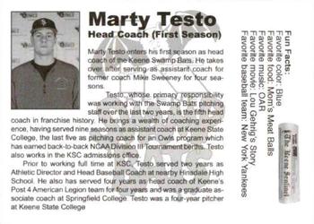 2008 Keene Swamp Bats #NNO Marty Testo Back